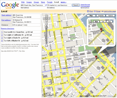 Google Local directions